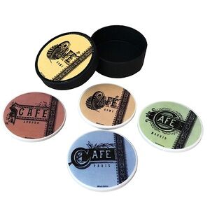 Paula Scaletta Ceramic Coaster Set of 4 European Cities Cafe Sign